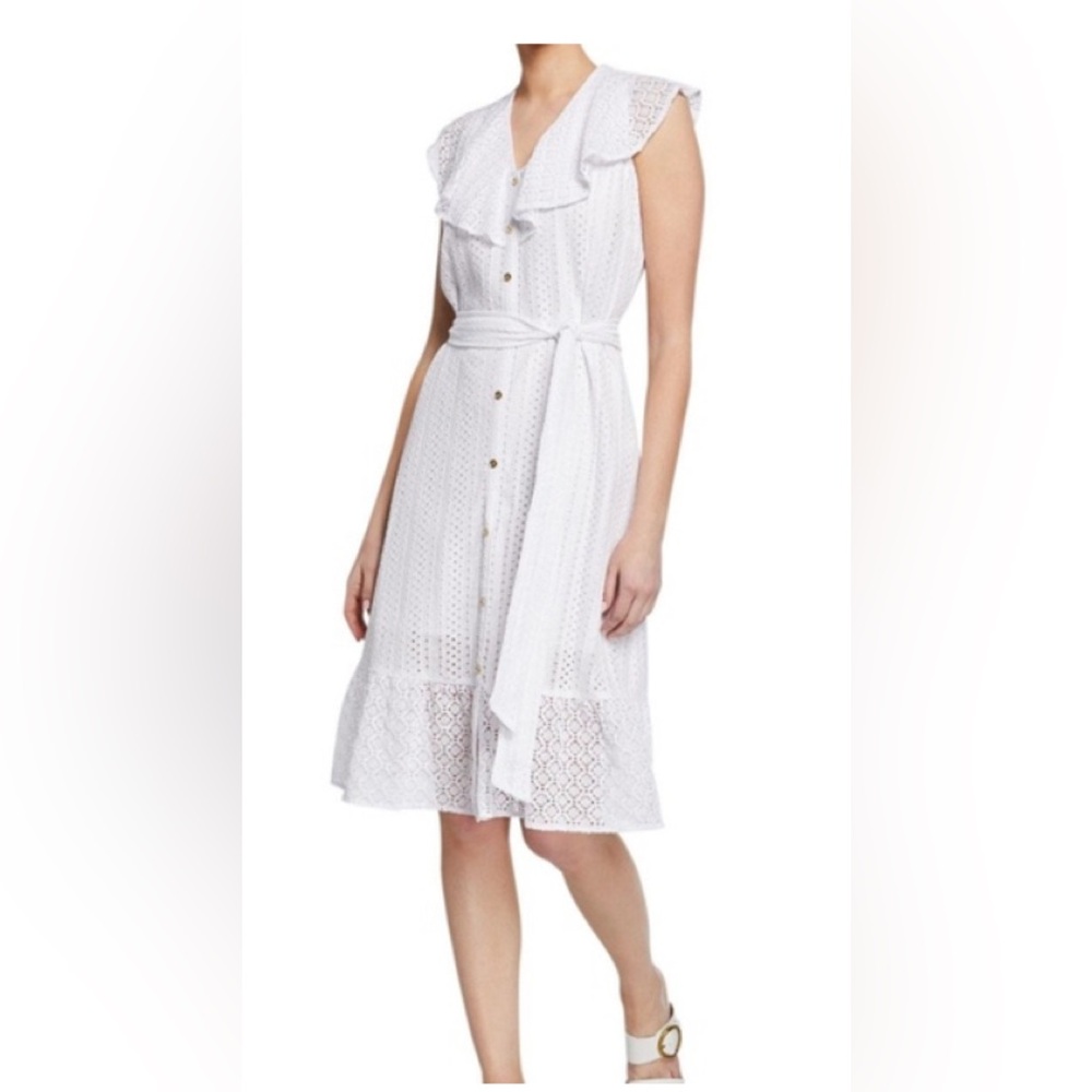 Michael Kors Lace Ruffle Self Tie Dress 8